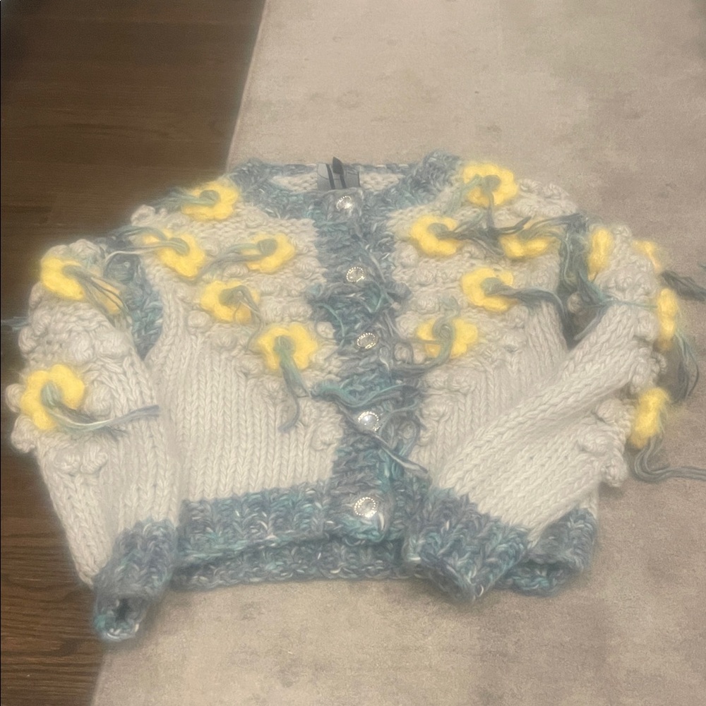 Elegant Knit Cardigan with Yellow Accents